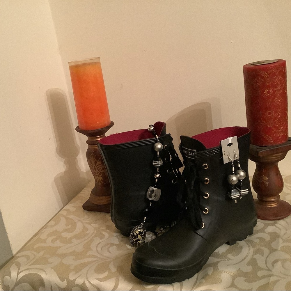 Tommy Hilfiger Black Combat Boots with Red Interior